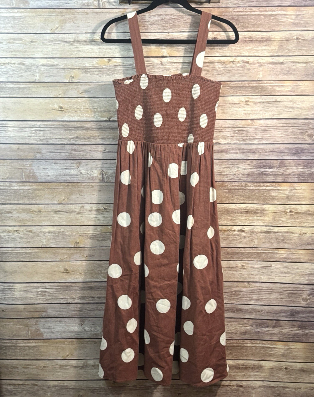 Altar'd State Linen Blend Brown Beige Polka Dot Sundress Boho Retro Vacation S
